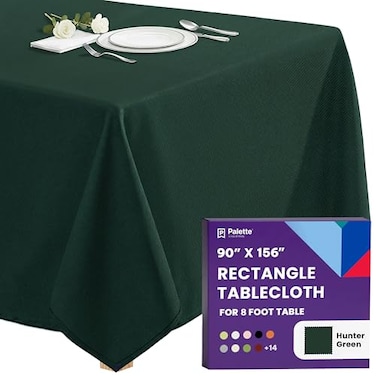 Gee Di Moda Rectangle Tablecloth 90 x 156 Inch Hunter Green Table Cloth for 8 Foot Tables with FloorLength Drop Heavy Duty Washable Fabric for Holiday Party Dinner Weddings Baby Shower