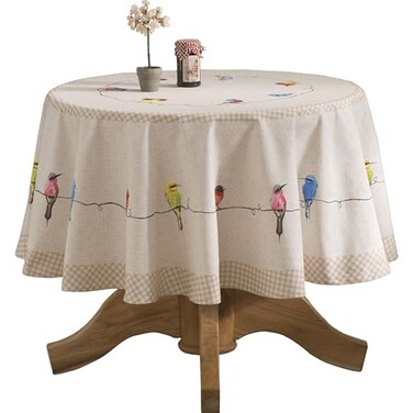 Maison d' Maison d Hermine Table Cloth Round Table 100 Cotton 69 Round Inches Tablecloth Reusable Decorative for Dining Kitchen Room Farmhouse Party Home Hotel Restaurant Spring Summer Birdies on Wire