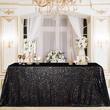 B-COOL BCOOL Black Sequin Tablecloth Halloween Table Overlays Shimmer Table Cloth 90x90inch Square Halloween Decoration Popular and Elegant Wedding Tablecloth