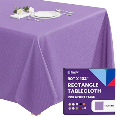Gee Di Moda Rectangle Tablecloth 90 x 132 Inch Lavender Table Cloth for 6 Foot Tables with FloorLength Drop Heavy Duty Washable Fabric for Holiday Party Dinner Weddings Baby Shower
