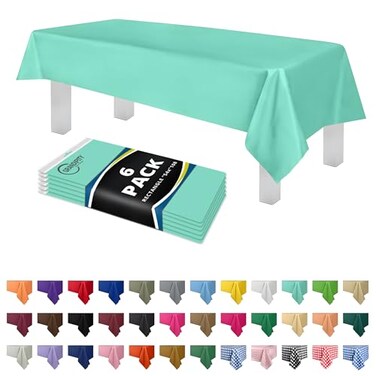 Grandipity Aqua Plastic Table Cloth Disposable 6 Pk 54in x 108in Plastic Tablecloths for Rectangle Tables Premium Party Table Cloths Disposable for 6ft to 8ft Rectangle Tables