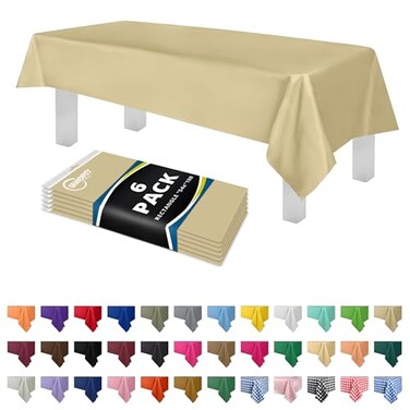 Grandipity Beige Plastic Table Cloth Disposable 6 Pk 54in x 108in Plastic Tablecloths for Rectangle Tables Premium Party Table Cloths Disposable for 6ft to 8ft Rectangle Tables