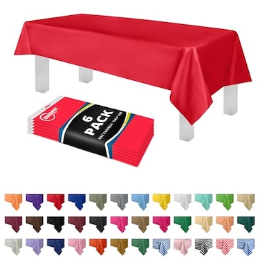 Grandipity Red Plastic Table Cloth Disposable 6 Pk 54in x 108in Plastic Tablecloths for Rectangle Tables Premium Party Table Cloths Disposable for 6ft to 8ft Rectangle Tables