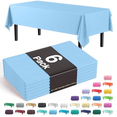 Party Solids Exquisite 6Pack Premium Plastic Tablecloth 54in x 108in Rectangle Plastic Table Cover Light Blue