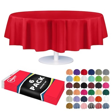 Grandipity Red Plastic Table Cloth Disposable 6 Pk 84in Round Tablecloth Premium Party Table Cloths Disposable Perfect Table Cloth Round Cover for Any Table Up to 6 Feet