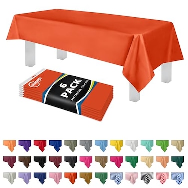 Grandipity Orange Plastic Table Cloth Disposable 6 Pk 54in x 108in Plastic Tablecloths for Rectangle Tables Premium Party Table Cloths Disposable for 6ft to 8ft Rectangle Tables