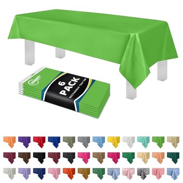 Grandipity Lime Green Plastic Table Cloth Disposable 6 Pk 54in x 108in Plastic Tablecloths for Rectangle Tables Premium Party Table Cloths Disposable for 6ft to 8ft Rectangle Tables