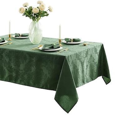 Newbridge Barcelona Damask Fabric Tablecloth 60 x 84 Inch Rectangle Hunter Green No Iron Soil Resistant Table Cover for Dining Parties and Holidays