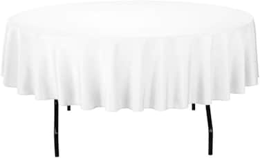 Gee Di Moda 132 Inch White Round Tablecloth Heavy Duty Machine Washable Wrinkle Resistant For 72 to 96 Inch Round Tables Ideal for Buffet Holidays Dinner Wedding Baby Showers