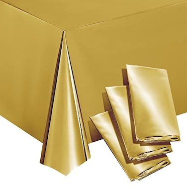 Juvale Gold Plastic Tablecloth EasyClean Disposable Table Cloths Durable Gold Table Covers for Parties Party Tablecloth for Weddings Showers 108 x 54 in Pack of 3