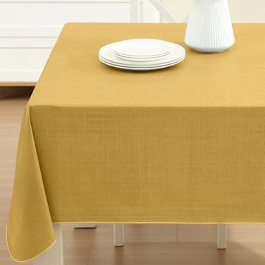 Lintex Cafe Hotel Linen Look Vinyl Flannel Backed Tablecloth Heavyweight 4 Gauge 52 x 52 Inch Square Gold Indoor Outdoor Waterproof Wipe Clean Table Cover