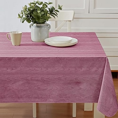 Newbridge Burgundy Moire Wavy Solid Vinyl Flannel Backed Tablecloth 52 x 52 Inch Square Heavyweight Indoor Outdoor Waterproof Table Cover Easy Care Wipe Clean