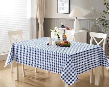 Newbridge 52 x 70 Inch Rectangle Vinyl Tablecloth with Flannel Backing Bistro Tavern Check Caf Checkered Indoor Outdoor Vinyl Table Cover for Picnic Barbecue and Patio Dining Blue