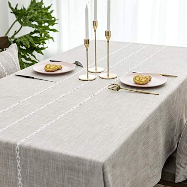 Home Brilliant Lattice Stripe Tablecloth Faux Linen Table Cover for Kitchen Dinning Tabletop Decoration Square 52 x 52 Inch Light Linen