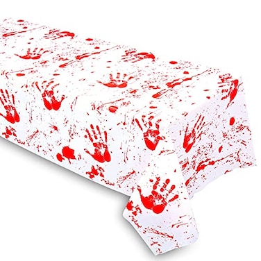 Peiking Grabo Bloody Zombie Rectangular Tablecloth 108 x54in Polyethylene White Halloween Party Supplies Decoration