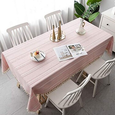 Pahajim Rectangular Cotton Linen Tablecloths Farmhouse Outdoor Table Cover with Tassels Wrinkle Free Washable Heavyweight Cloth for Dining Camping Picnic55x71 46 Seats