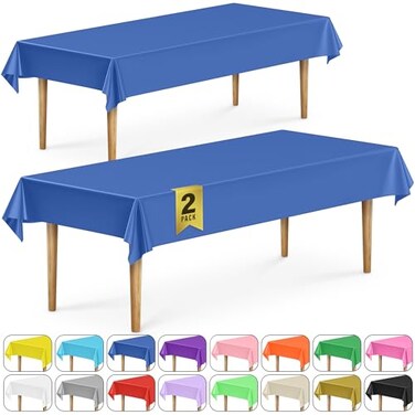 DecorRack 2 Rectangular Tablecloths BPAFree Plastic 54 x 108 Inch Disposable or Reusable Table Cover for Parties Picnic Outdoor Royal Blue 2 Pack Individually Wrapped