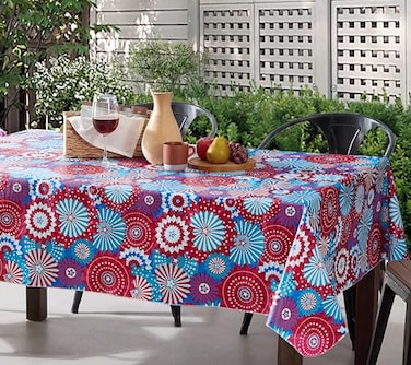 Newbridge Patriot Fireworks Pinwheel Vinyl 52 x 52 Inch Square Tablecloth