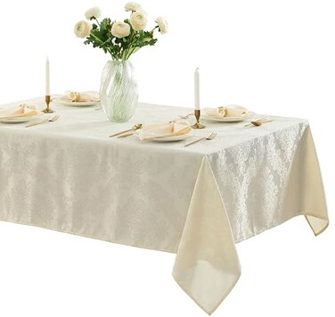 Newbridge Barcelona Luxury Damask Fabric Tablecloth 70 Extra Wide x 108 Rectangle Antique White 100 Polyester No Iron Soil Resistant Dining Room Party and Banquet Table Cover