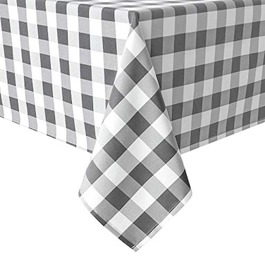Hiasan Checkered Tablecloth Rectangle Stain Resistant Waterproof and Washable Table Cloth Gingham for Outdoor Picnic Holiday Dinner 60 x 102 Inch Grey and White