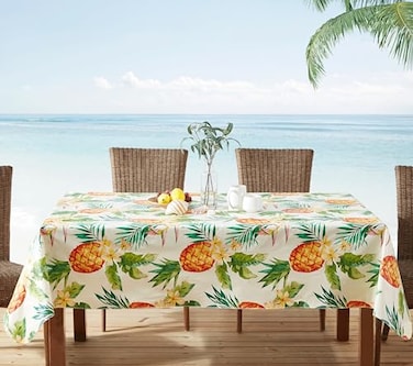 Newbridge Square Vinyl Flannel Backed Tablecloth 52 x 52 Inch Hawaii Tropical IndoorOutdoor Waterproof Table Party Table Cover Palms and Pineapples