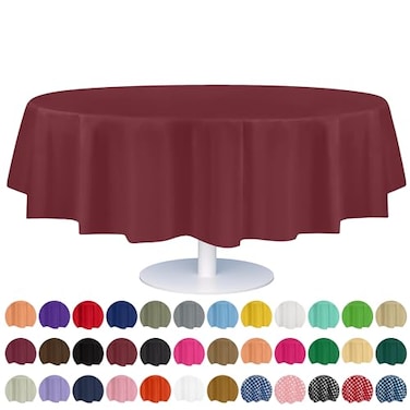 Grandipity Burgundy Plastic Table Cloth Disposable 6 Pk 84in Round Tablecloth Premium Party Table Cloths Disposable Perfect Table Cloth Round Cover for Any Table Up to 6 Feet