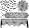ZeeDix 39 Pcs Halloween Decorations Kit Black Lace Spiderweb Round Tablecloth Table Runner Giant Spider Cobweb Fireplace Scarf with 36PCS Scary 3D Bats Wall Stickers for Halloween Party Decor