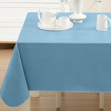 Newbridge Basketweave Vinyl Flannel Backed Tablecloth 52 x 52 Inch Square Blue Basket Weave Textured Indoor Outdoor Waterproof Table Cover for Patio Kitchen Dining