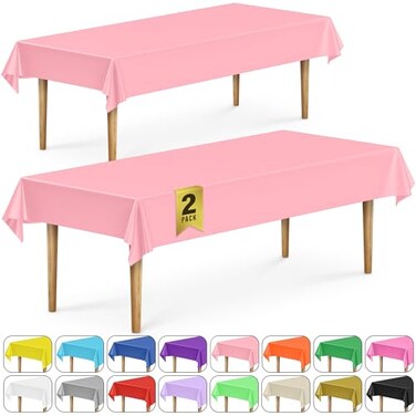 DecorRack 2 Rectangular Tablecloths BPAFree Plastic 54 x 108 Inch Disposable or Reusable Table Cover for Parties Picnic Outdoor Light Pink 2 Pack Individually Wrapped