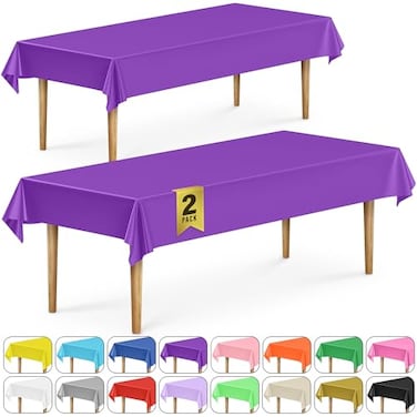 DecorRack 2 Rectangular Tablecloths BPAFree Plastic 54 x 108 Inch Disposable or Reusable Table Cover for Parties Picnic Outdoor Purple 2 Pack Individually Wrapped