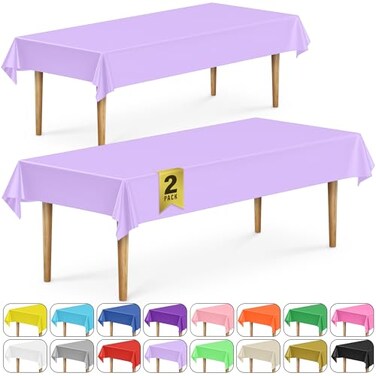 DecorRack 2 Rectangular Tablecloths BPAFree Plastic 54 x 108 inch Dining Table Cloth Rectangle Table Cover for Parties Picnic Camping and Outdoor Disposable or Reusable Lavender 2 Pack