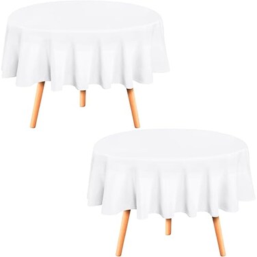 Utopia Kitchen Round Table Cloth 2 Pack90 Inches White Tablecloth Machine Washable Polyester Table Cover for Dining Buffet Parties Picnics Events Weddings and Restaurants