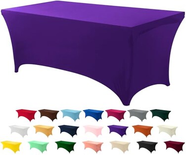 Utopia Kitchen Spandex Tablecloth 1 Pack 6FT Purple Tight Fitted Washable and Wrinkle Resistant Stretch Rectangular Patio Table Cover for Event Wedding Banquet Parties 72Lx30Wx30H Inch