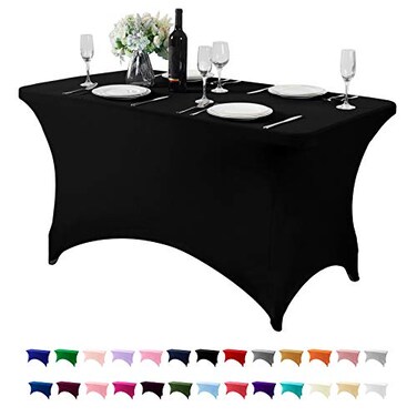 Hezuzo Spandex Table Cover for 4FT or 6ft or 8ft Table Universal Fitted Stretch Tablecloth for Party Banquet Wedding and EventsBlack