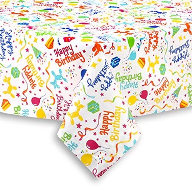 Cackleberry Home Happy Birthday Balloon Dogs Cotton Fabric Tablecloth 60 Round