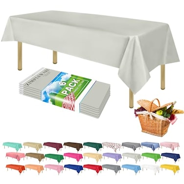 ZIMPLEWARE Premium Light Grey Plastic Table Cloth Disposable 6 Pk Plastic Tablecloths for Rectangle Tables 54in x 108in Party Table Cloths Disposable for 6ft to 8ft Rectangle Tables