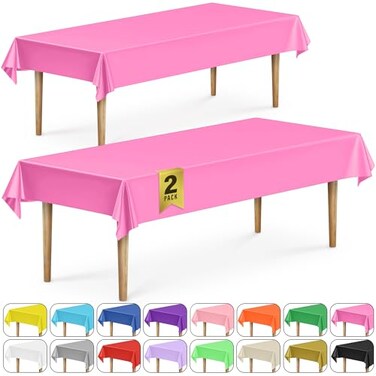DecorRack 2 Rectangular Tablecloths BPAFree Plastic 54 x 108 Inch Disposable or Reusable Table Cover for Parties Picnic Outdoor Pink 2 Pack Individually Wrapped