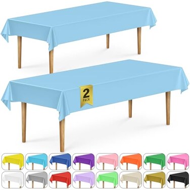 DecorRack 2 Rectangular Tablecloths BPAFree Plastic 54 x 108 Inch Disposable or Reusable Table Cover for Parties Picnic Outdoor Light Blue 2 Pack Individually Wrapped