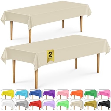 DecorRack 2 Rectangular Tablecloths BPAFree Plastic 54 x 108 inch Dining Table Cloth Rectangle Table Cover for Parties Picnic Camping and Outdoor Disposable or Reusable Ivory 2 Pack