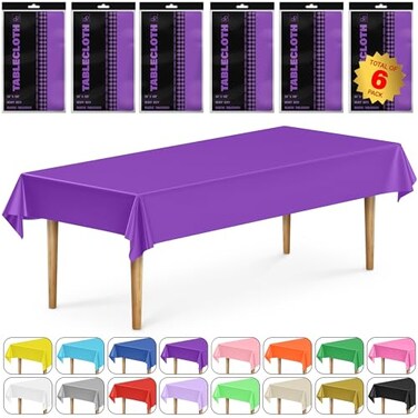 DecorRack 6 Rectangular Tablecloths BPAFree Plastic 54 x 108 inch Dining Table Cloth Rectangle Table Cover for Parties Picnic Camping and Outdoor Disposable or Reusable Purple 6 Pack