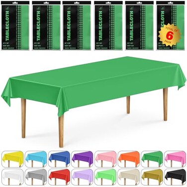 DecorRack 6 Rectangular Tablecloths BPAFree Plastic 54 x 108 inch Dining Table Cloth Rectangle Table Cover for Parties Picnic Camping and Outdoor Disposable or Reusable Green 6 Pack