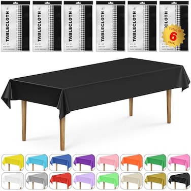DecorRack 6 Rectangular Tablecloths BPAFree Plastic 54 x 108 inch Dining Table Cloth Rectangle Table Cover for Parties Picnic Camping and Outdoor Disposable or Reusable Black 6 Pack