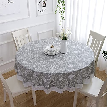 IAXSEE 100 Waterproof Oil Proof Stain Resistant Table Cover 60 inch Round Vinyl Lace Tablecloth with Flannel Backing Great for Outdoor Picnic Camping and Indoor Kitchen Dining Party