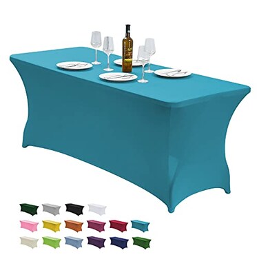 CWK 6FT Waterproof Stretch Spandex Table Cover for Rectangular Tables Elastic Fitted Tablecloth for Folding TablesWrinkle Resistant Table Cloth for Parties Weddings Banquets Events Teal