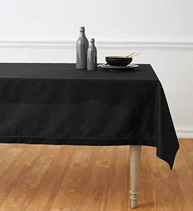 Solino Home Linen Black Tablecloth 52 x 52 Inch Cotton Linen Hemstitch Square Tablecloth Machine Washable Table Throw for Summer