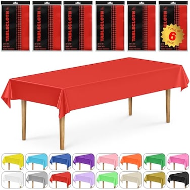 DecorRack 6 Rectangular Tablecloths BPAFree Plastic 54 x 108 inch Dining Table Cloth Rectangle Table Cover for Parties Picnic Camping and Outdoor Disposable or Reusable Red 6 Pack