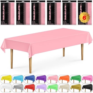 DecorRack 6 Rectangular Tablecloths BPAFree Plastic 54 x 108 inch Dining Table Cloth Rectangle Table Cover for Parties Picnic Camping and Outdoor Disposable or Reusable Light Pink 6 Pack