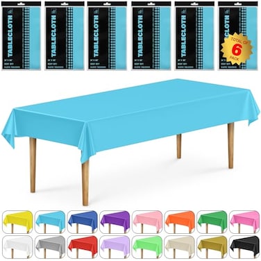 DecorRack 6 Rectangular Tablecloths BPAFree Plastic 54 x 108 inch Dining Table Cloth Rectangle Table Cover for Parties Picnic Camping and Outdoor Disposable or Reusable Turquoise 6 Pack