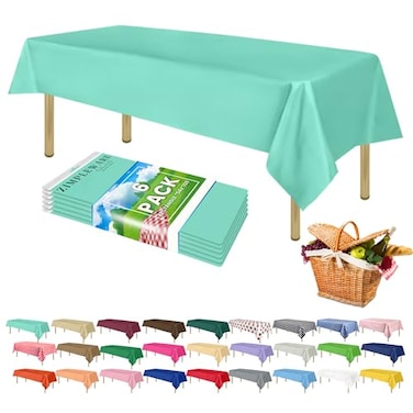 ZIMPLEWARE Premium Aqua Plastic Table Cloth Disposable 6 Pk Plastic Tablecloths for Rectangle Tables 54in x 108in Party Table Cloths Disposable for 6ft to 8ft Rectangle Tables