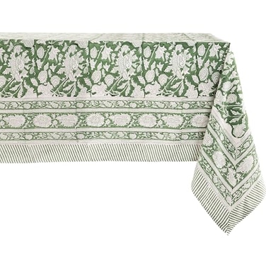 ATOSII Meraki Green 100 Cotton Rectangle Tablecloth Hand Block Print Washable Table Cover Dining Christmas Parties Outdoors Weddings Thanksgiving Halloween Fall Decor 60 X 108 Inches 8 Seater